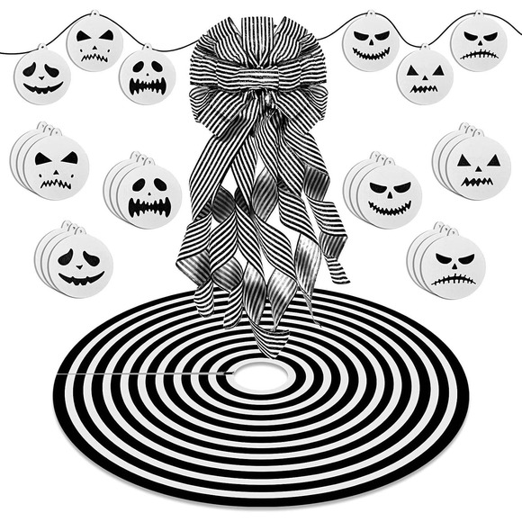 Other - Halloween Christmas Decor Set Striped Skirt Bow Pumpkin Ornaments Black & White